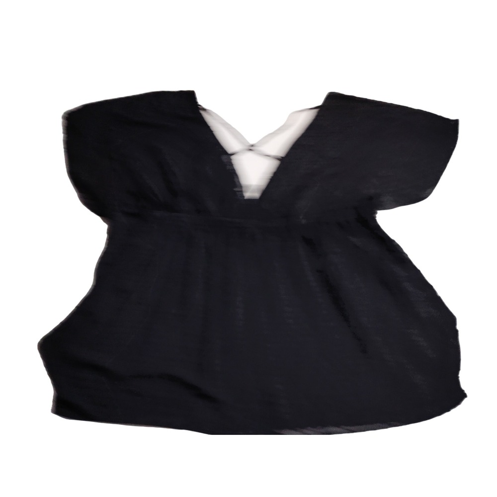 Time and Tru Women Black Swiss Dot V-Neck Swim Cover Up Tunic 2X 20W-22W